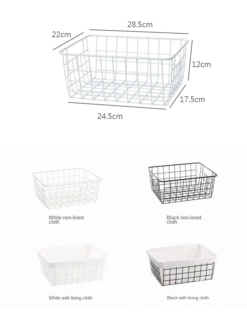 Cesta de Almacenamiento de Alambre de Hierro Forjado con Forro de Tela