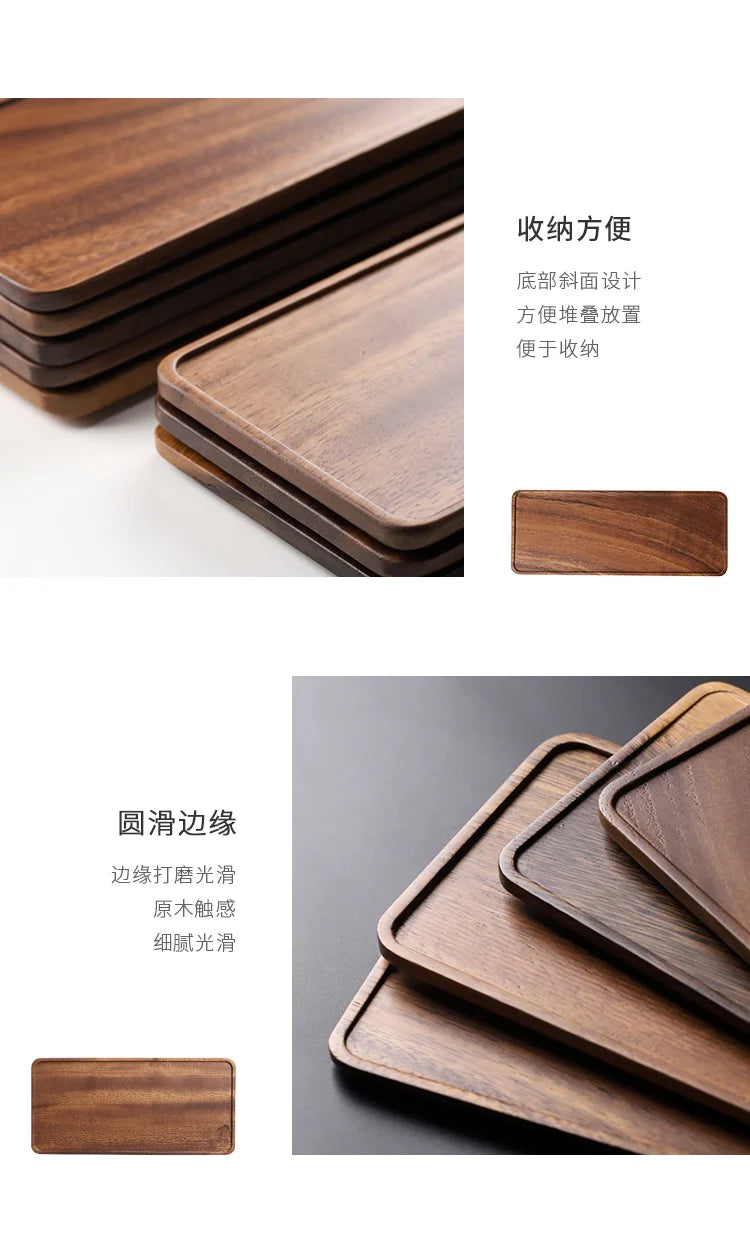 Rectangle Wooden Tea Tray Serving Table Plate Snacks Food Storage Dish for Hotel Home