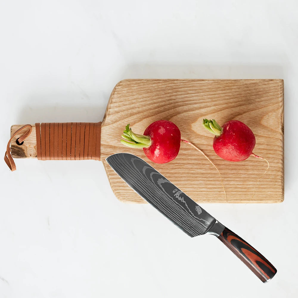 Juego de Cuchillos de Chef – Santoku Japonés, Patrón Damasco Láser, Ultra Afilados