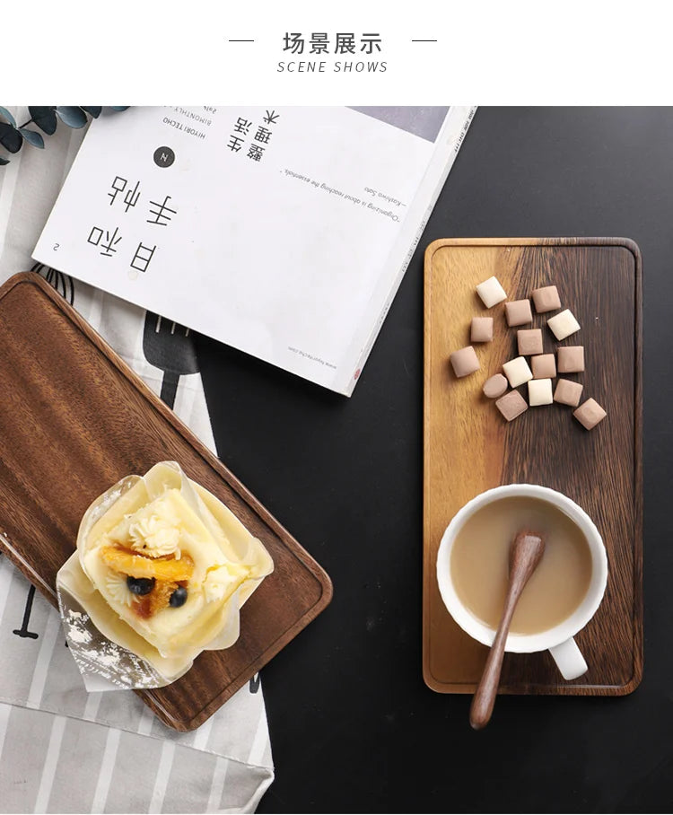 Rectangle Wooden Tea Tray Serving Table Plate Snacks Food Storage Dish for Hotel Home