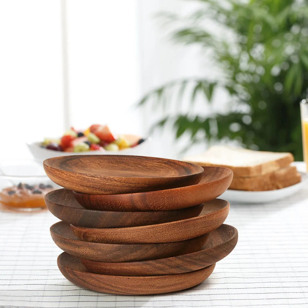 Wooden Plates Round Dinner Plates Tray Wooden Serving Platters for Home Decor, Food, Vegetables, Fruit, Charcuterie