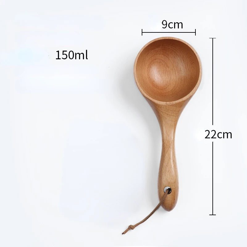 Natural Solid Wood Noodle Spoon Large Soup Ladle Japanese Short Handle Porridge Spoon Soup Ladle Water Scoop Kitchen Household