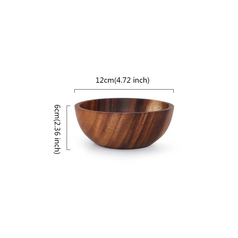 Natural Wood Bowl Food Serving Wooden Bowl for Rice Salads Fruit Soups Cereal Nuts Container Kids Unbreakable Dinnerware