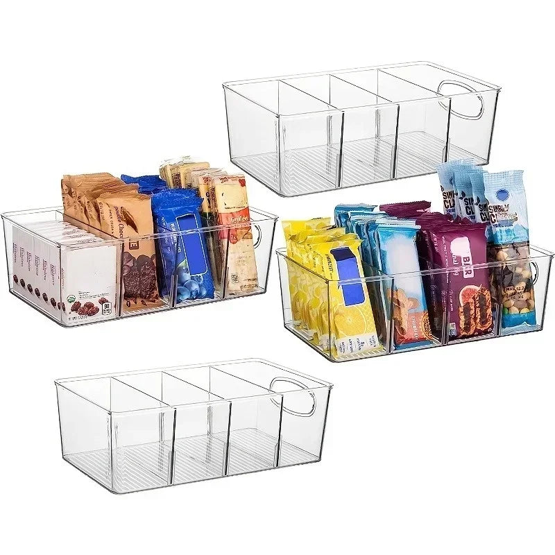 New Kitchen Refrigerator Organizer Bin Clear Plastic Food Storage Fridge Storage Box with Divider Freezer Pantry Organizer