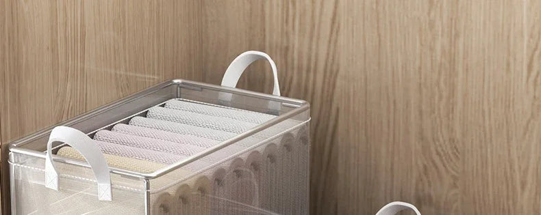 PVC Transparent Storage Basket for Clothes Underwear Storage Box Stainless Steel Frame Wardrobe Organizer Waterproof Cloth Box