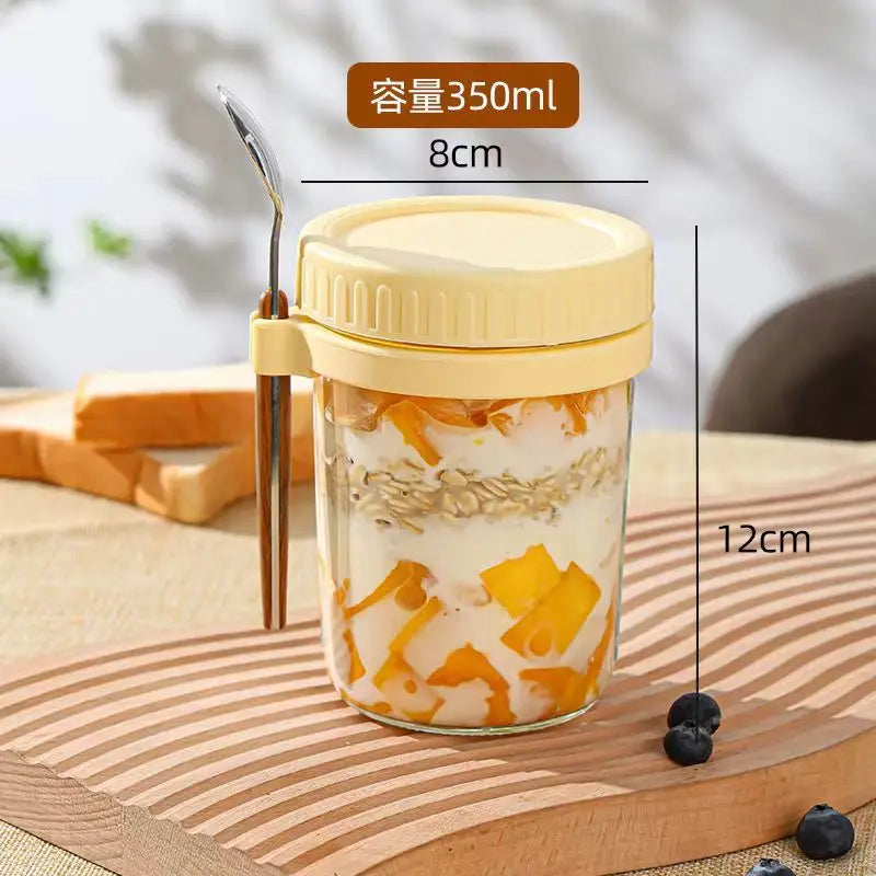 1pcs Overnight Oats Container Milk Fruit Salad Food Storage Glass Jars Portable Cereal Breakfast Cups Water Bottle Kitchen Item