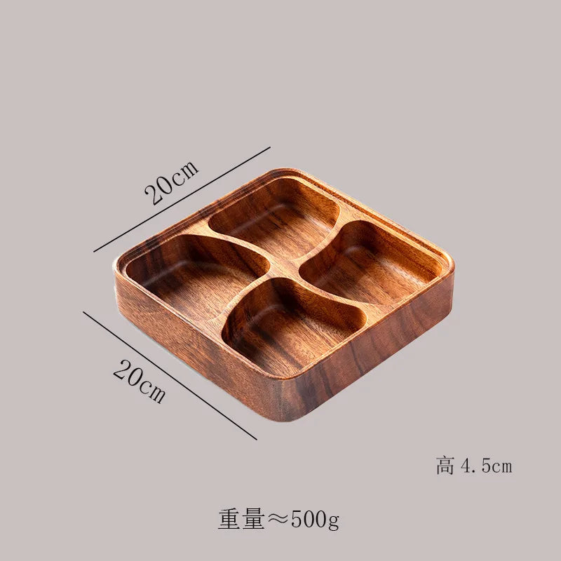 Acacia Wood Whole Wood Salad Bowl Dry Fruit Plate Fruit Snack Split Bowl Salad Boat Plate Walnut Fruit Plate Trays Decorative