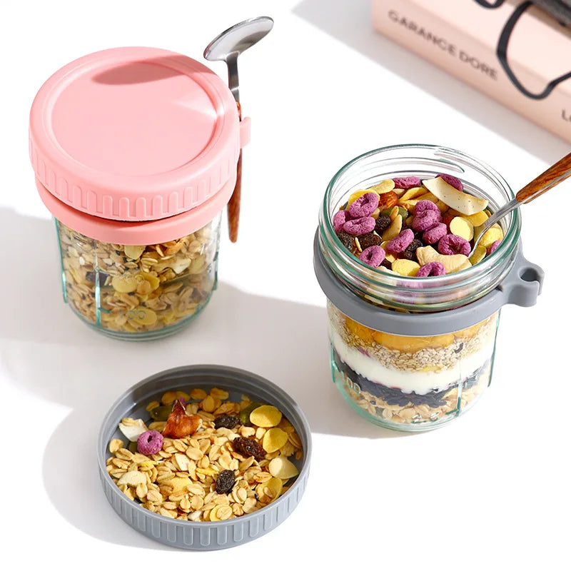 1pcs Overnight Oats Container Milk Fruit Salad Food Storage Glass Jars Portable Cereal Breakfast Cups Water Bottle Kitchen Item