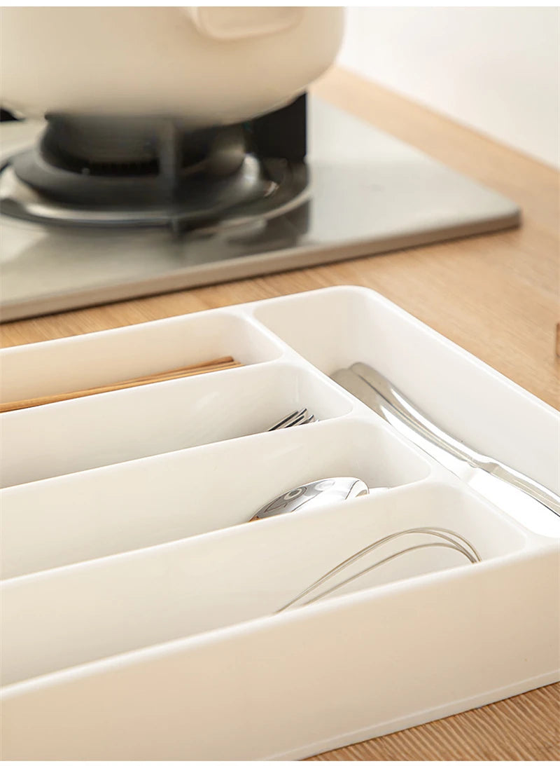 4/5 Compartments Cutlery Organizer Daily Drawer Divider Tray Rectangle Easy Clean Home Kitchen Spoon Fork Separation Box