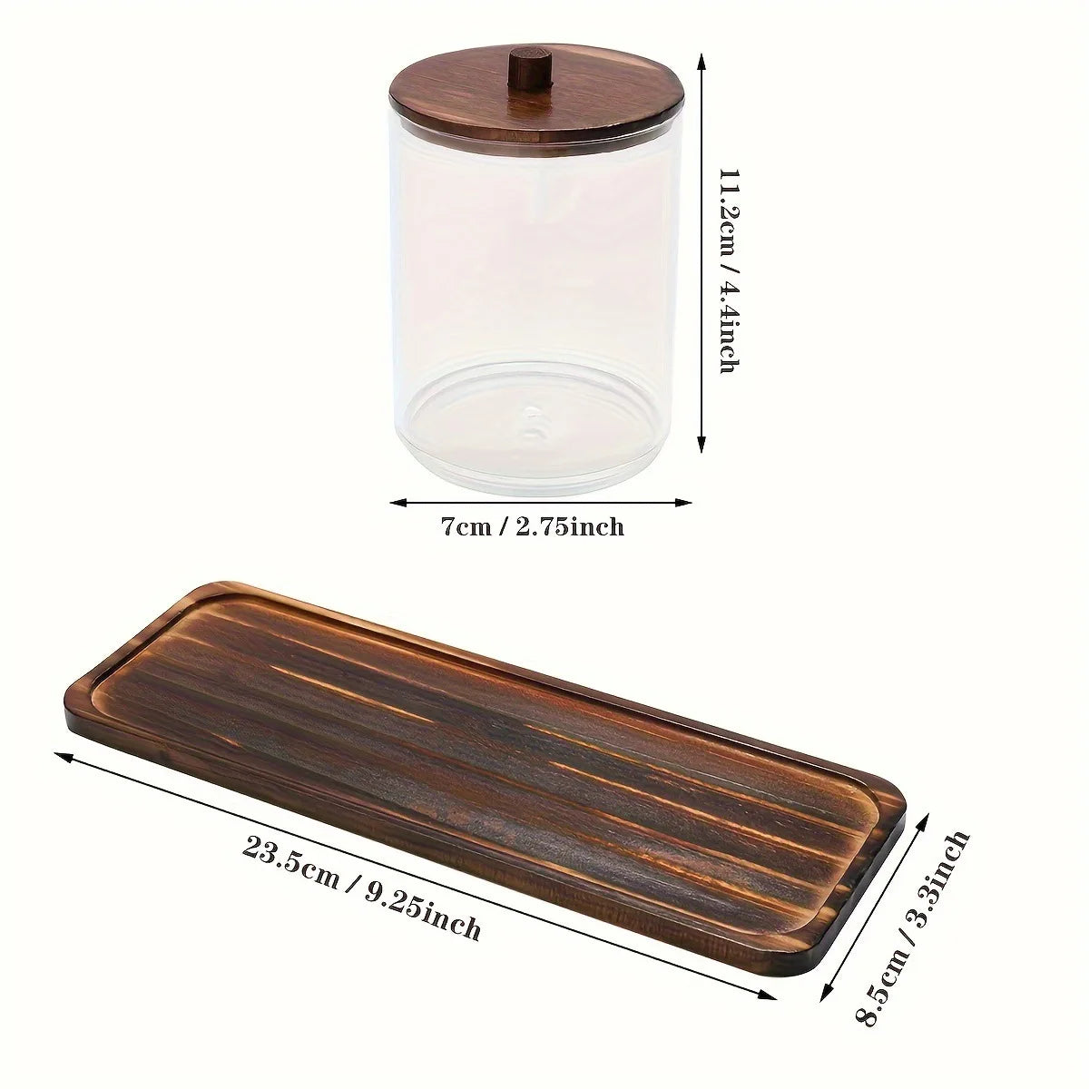 3 Pack Swab/Ball/Pad Holder with Wooden Tray, Cotton swab Jar, Clear Bathroom Containers Dispenser for Storage