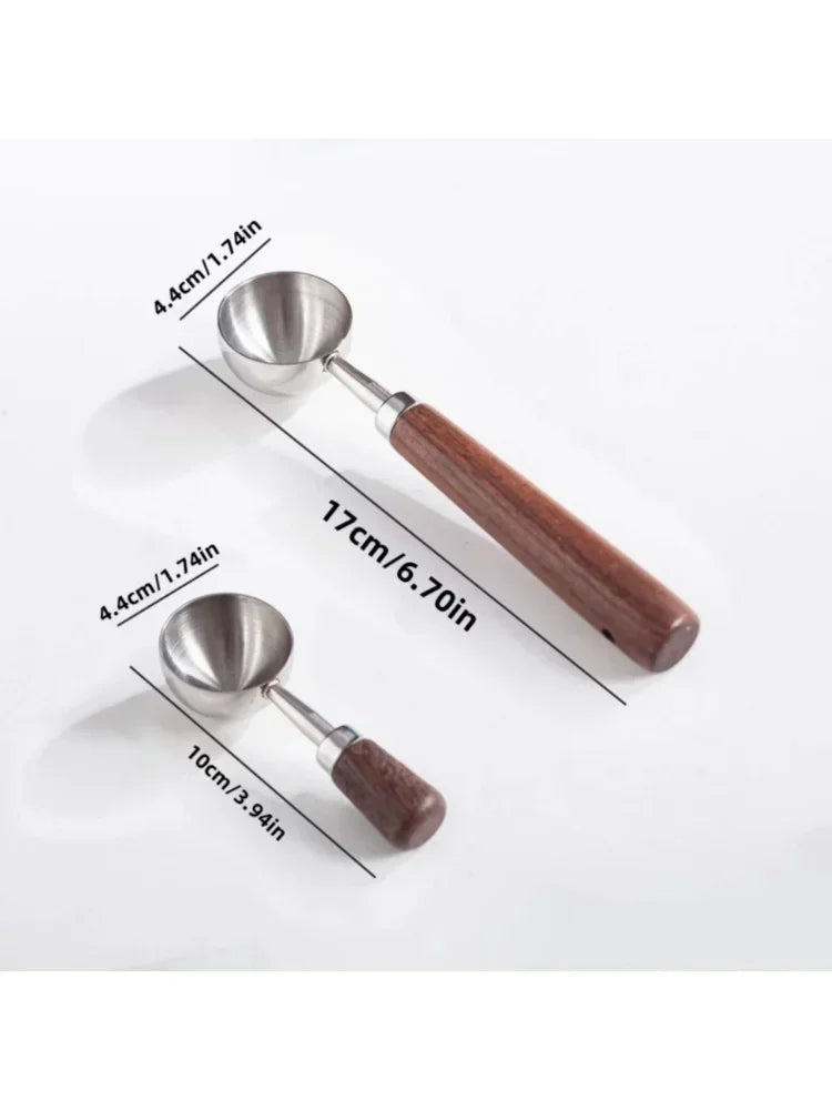 Stainless Steel Walnut Coffee Bean Measuring Spoons Household Tools High Profile Level Long Handle Coffee Powder Measuring Spoon