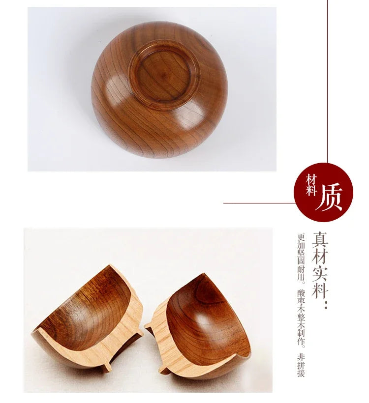 Japanese Wooden Bowls Jujube Wood Children Baby Adults Small Soup Bowls Solid Wood Salad Bowls Retro Household Tableware