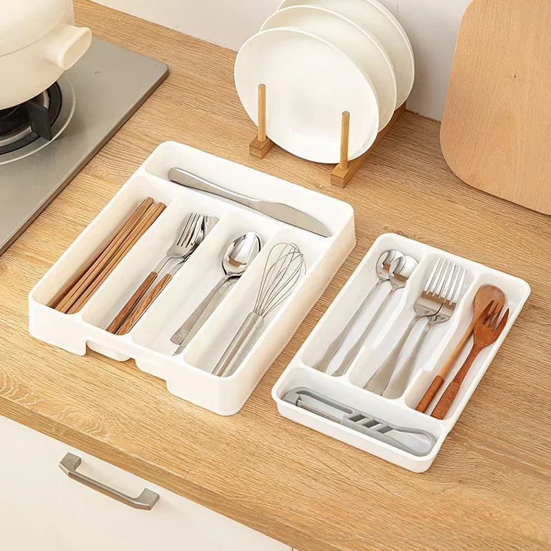 4/5 Compartments Cutlery Organizer Daily Drawer Divider Tray Rectangle Easy Clean Home Kitchen Spoon Fork Separation Box