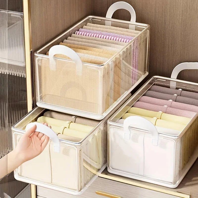 Stackable Closet Organizer with Handle Fabric Storage Box on Steel Frame Baskets Bins Containers for Home Organization