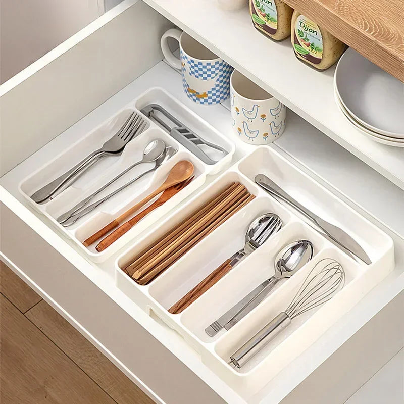 4/5 Compartments Cutlery Organizer Daily Drawer Divider Tray Rectangle Easy Clean Home Kitchen Spoon Fork Separation Box