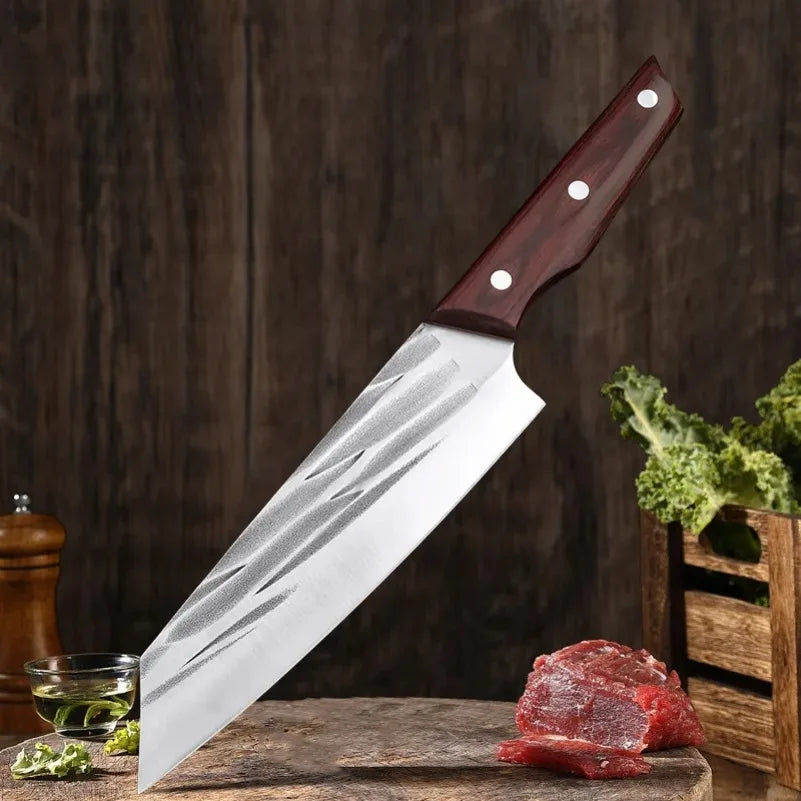 Cuchillo de Cocina Multiusos Forjado a Mano con Mango de Madera