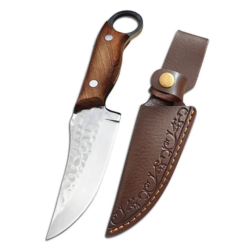 Cuchillo de Carnicero Forjado – Full Tang, Mango de Madera, Ideal para Carne y Pescado