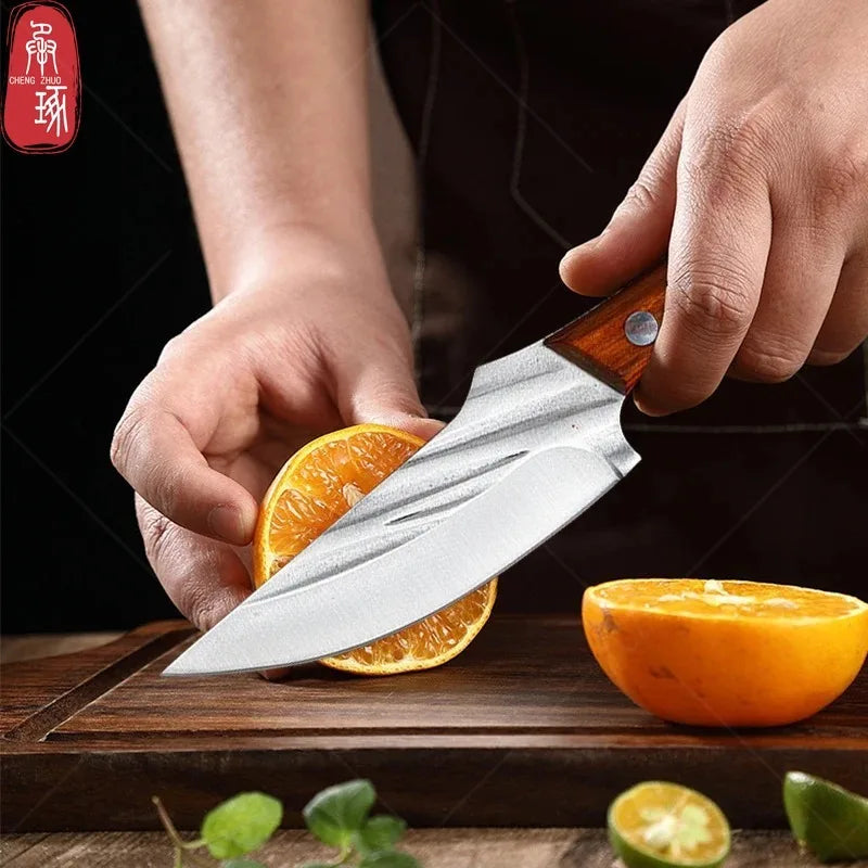 Cuchillo de Carnicero Forjado – Acero Inoxidable, Mango de Madera, Full Tang