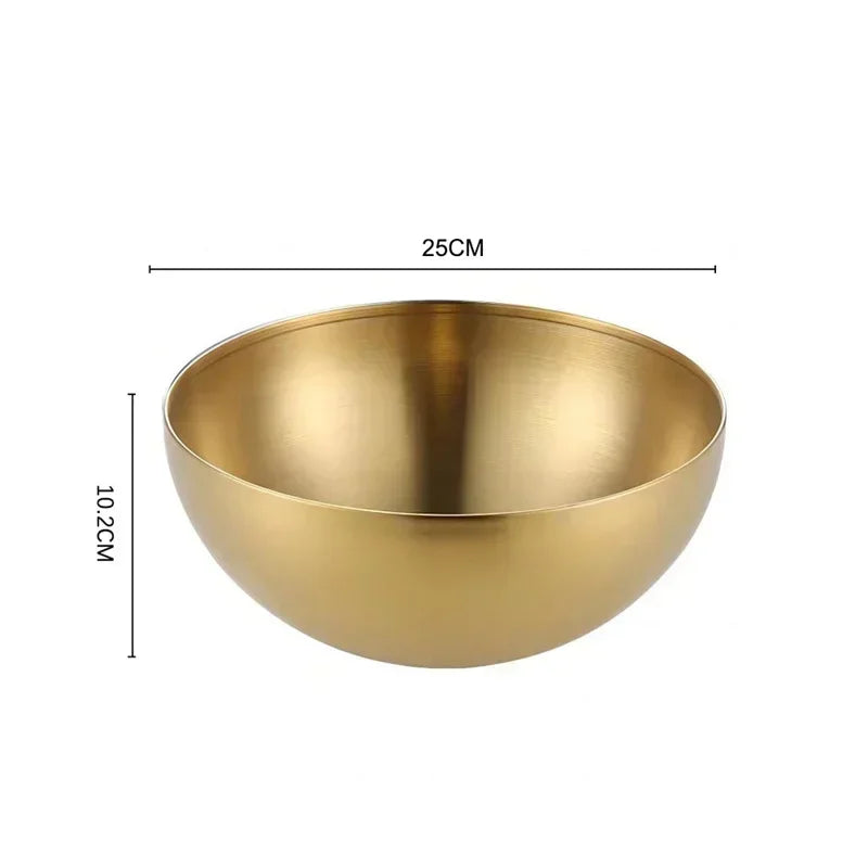 304 Golden Stainless Steel Fruit Salad Bowls Large Capacity Korean Style Food Container Soup Rice Noodle Kitchen Tableware