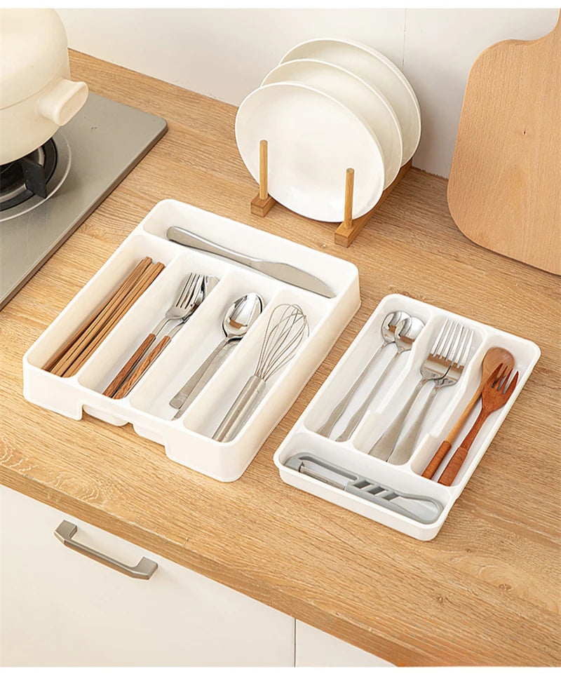 4/5 Compartments Cutlery Organizer Daily Drawer Divider Tray Rectangle Easy Clean Home Kitchen Spoon Fork Separation Box