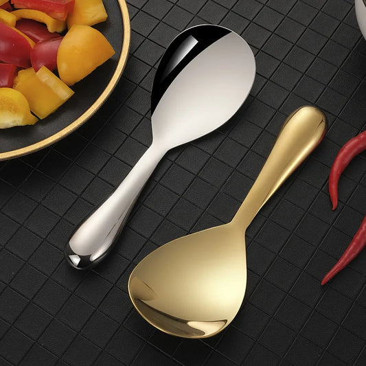 304 Stainless Steel Rice Spoon Thicken Short Handle Large Capacity Soup Spoon Silver Golden Buffet Serving Cutlery Cooking Tools