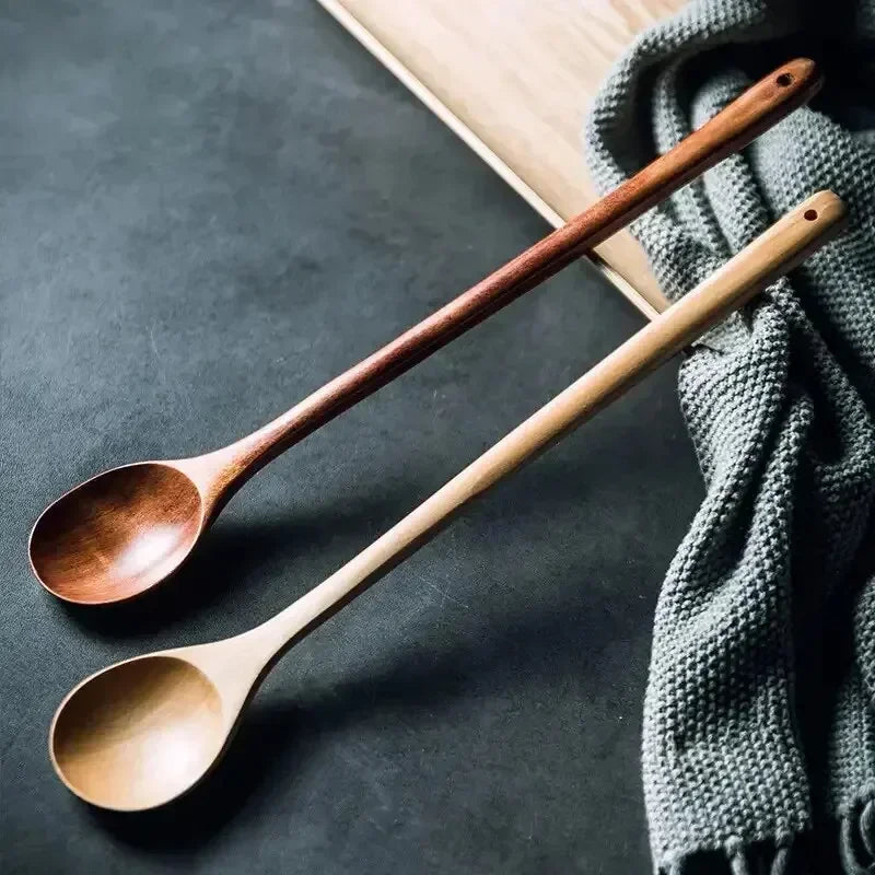 Long Wooden Stirring Spoon Natural Wood Soup Tableware Cooking Honey Coffee Spoon Mixing Spoon Wood Utensils VIE LENTE