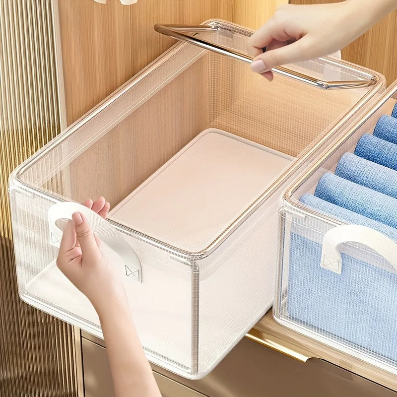 Clothes Organizer Foldable Washable Storage Boxes for Pants T-Shirts Space-Saving Layered Design Waterproof with Steel Frame