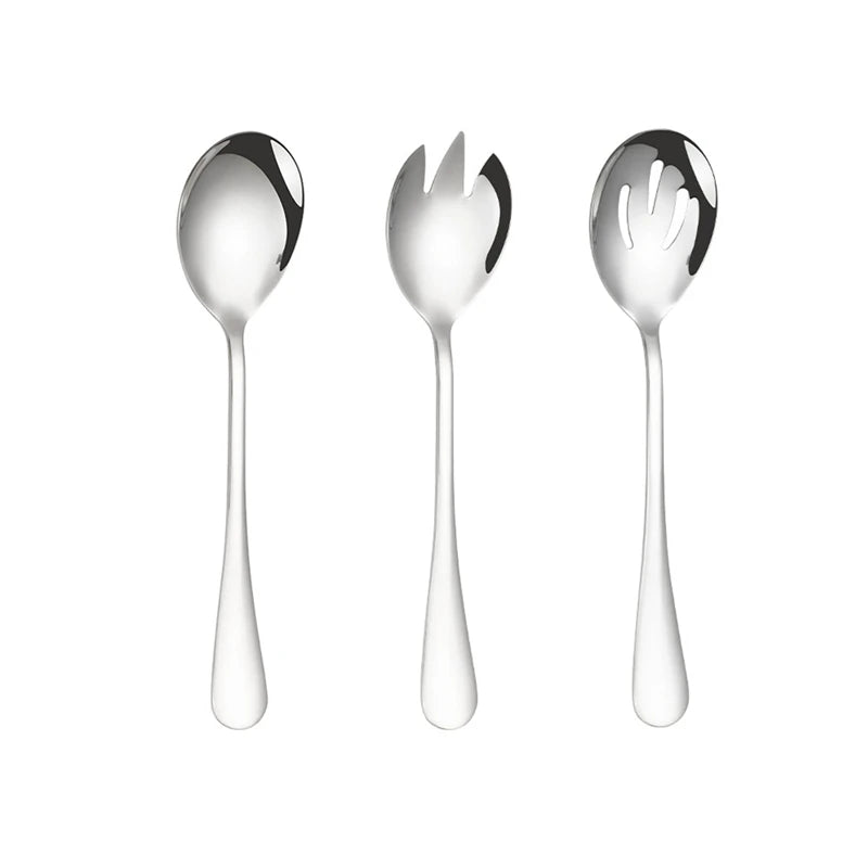 3Pcs/Set Salad Spoon Fork Set Dinnerware Stainless Steel Tableware Cutlery Set Serving Spoon Set Colorful Unique Spoon Flatware