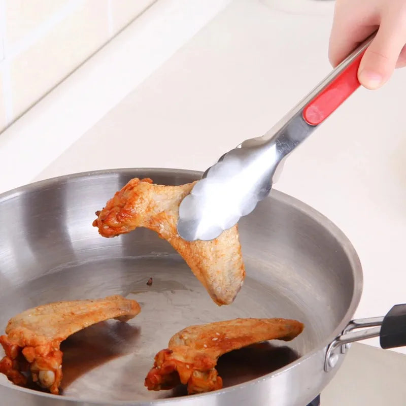 Non-slip Stainless Steel Food Tongs for Grilling Salad Bread Cooking Heat Resistant Handle Multifunctional Kitchen Utensils