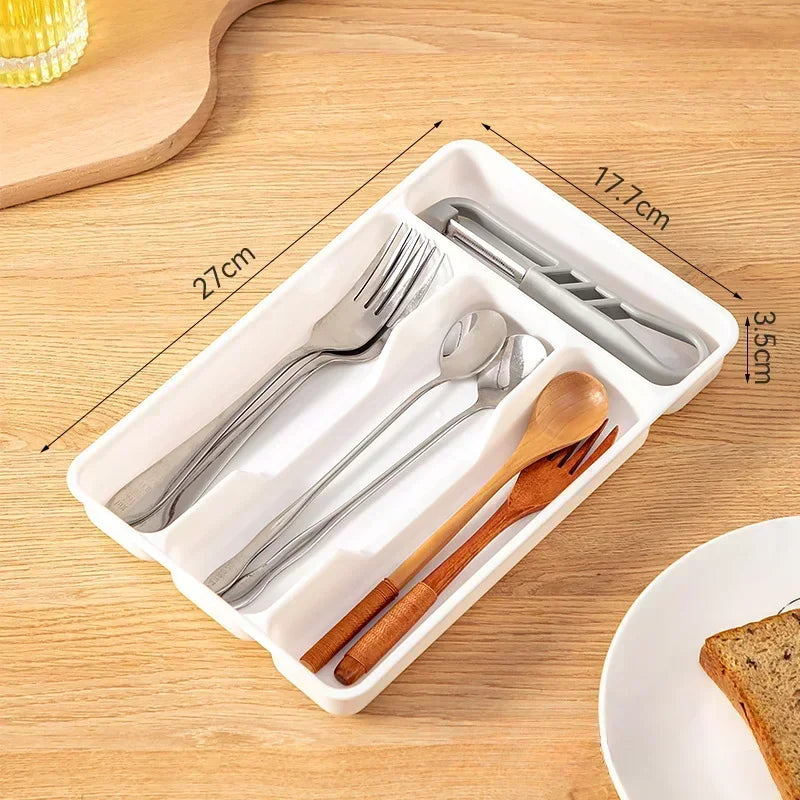 4/5 Compartments Cutlery Organizer Daily Drawer Divider Tray Rectangle Easy Clean Home Kitchen Spoon Fork Separation Box