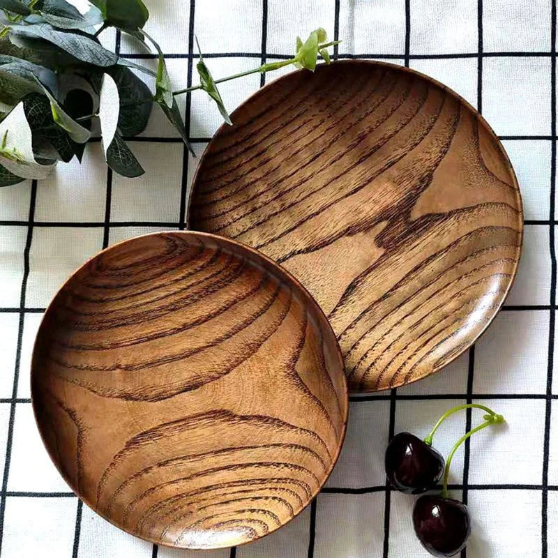 Round Solid Wood Plate Acacia Wood Fruit Dishes Wooden Saucer Tea Tray Dessert Dinner Breakfast Plate Tableware Dishes