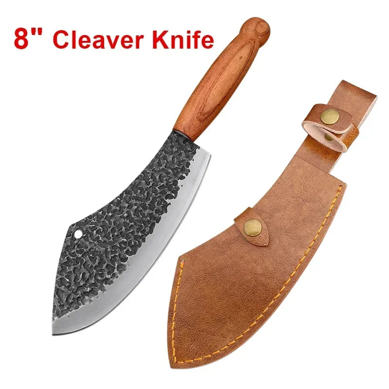 Cuchillo de Cocina Forjado – Multiusos, Mango de Madera, Ideal para Carne y Verduras