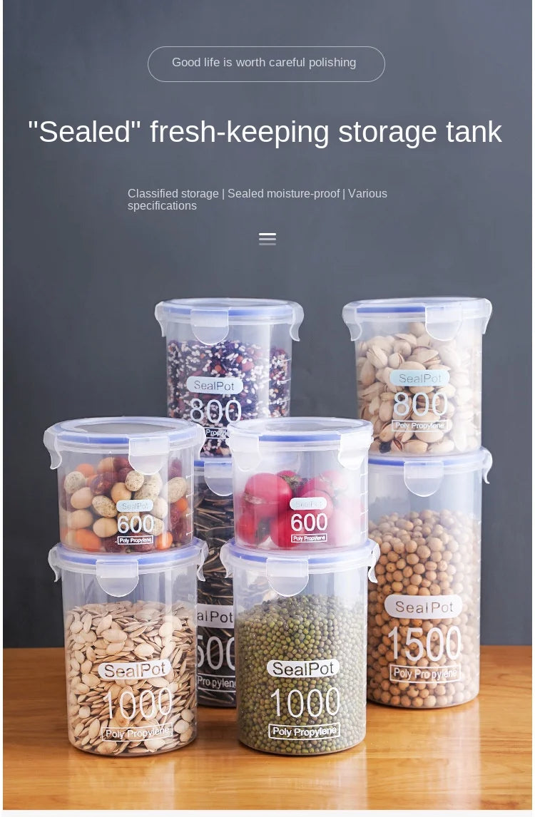 Plastic Sealed Tank Large Capacity Crisper Kitchen Organize Grain Storage Box With Scale Sealed Box Clear Jar Spice Container