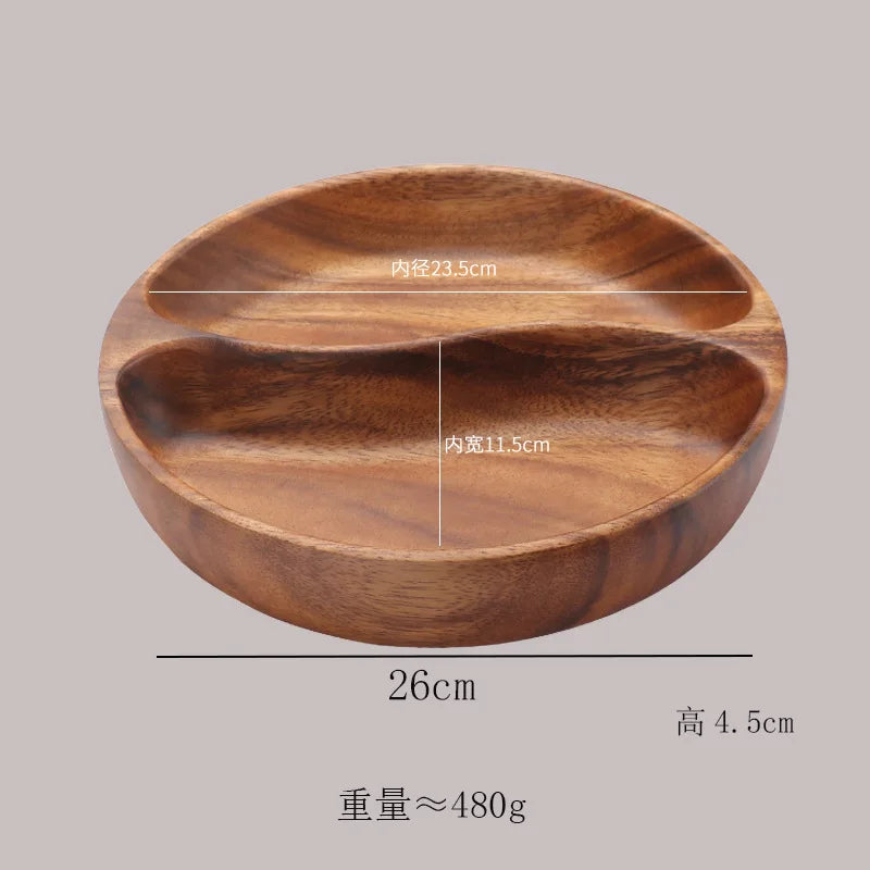 Acacia Wood Whole Wood Salad Bowl Dry Fruit Plate Fruit Snack Split Bowl Salad Boat Plate Walnut Fruit Plate Trays Decorative