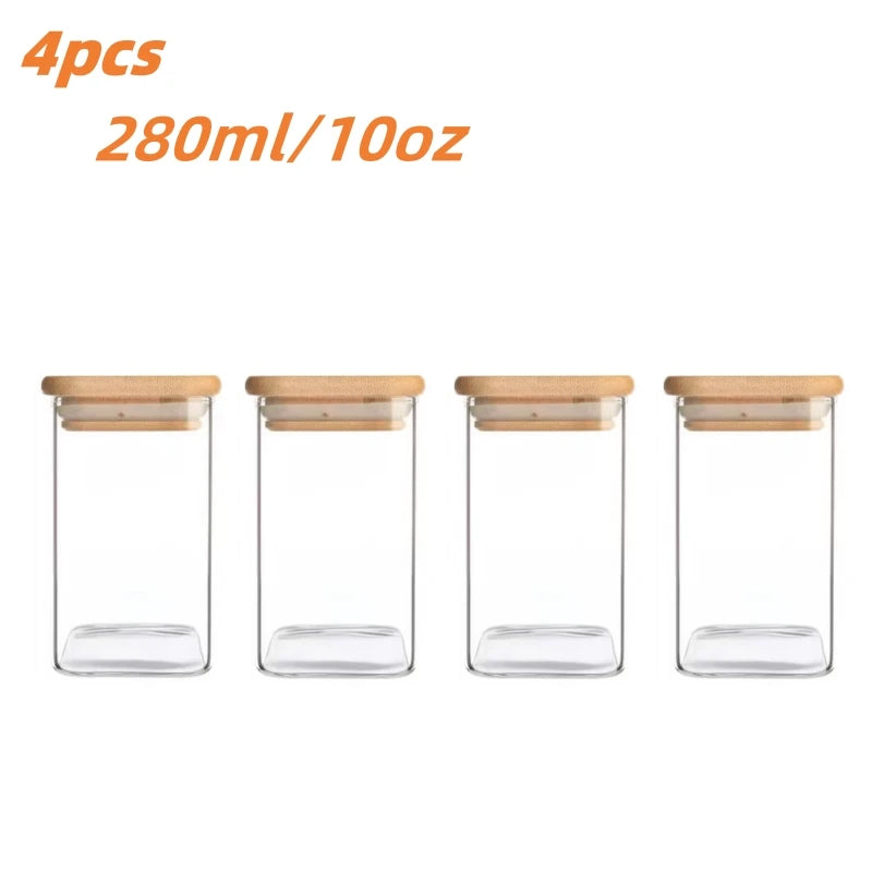 1/2/4/8pcs, 10oz Glass Jars With Airtight Lids, Candy Jars, Food Storage Containers With Bamboo Lids, Clear Jars