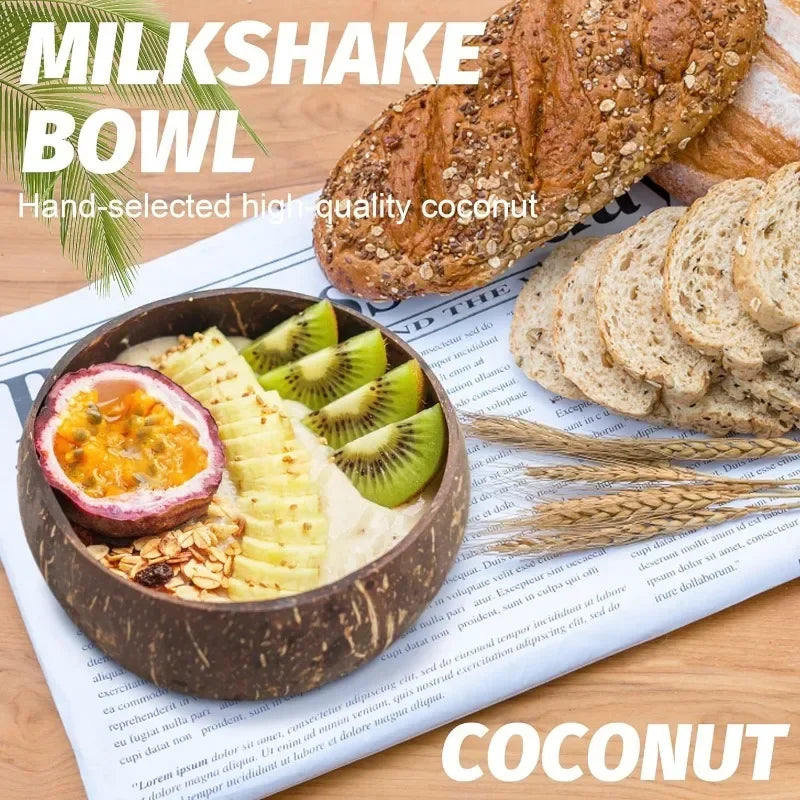 5/1PCS Natural Coconut Bowls Reusable Wooden Tableware with Spoon Dessert Fruit Salad Yogurt Coconut Bowl Home Kitchen Supplies