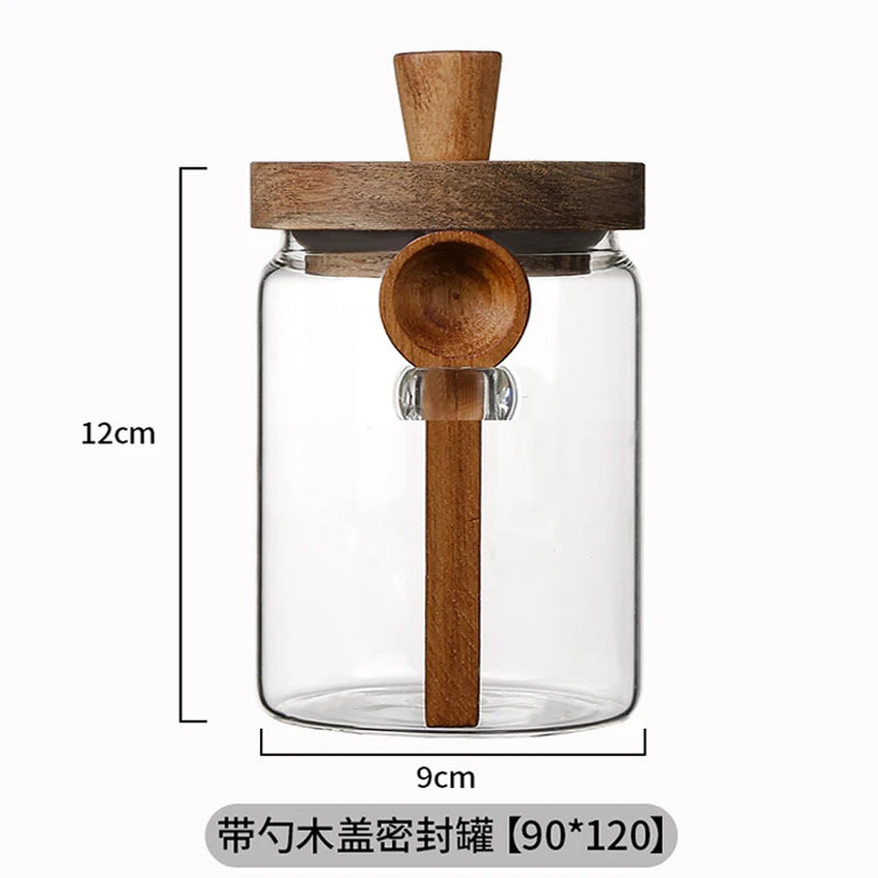 Coffee Bean Storage Jar Glass Sealed Jar with Spoon Storage Box Coffee Powder Storage Can Tea Can