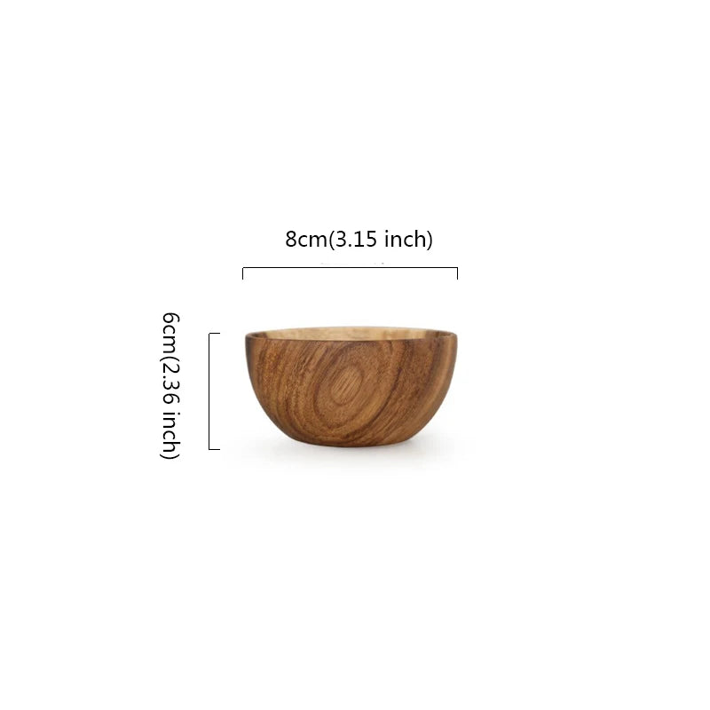 Natural Wood Bowl Food Serving Wooden Bowl for Rice Salads Fruit Soups Cereal Nuts Container Kids Unbreakable Dinnerware