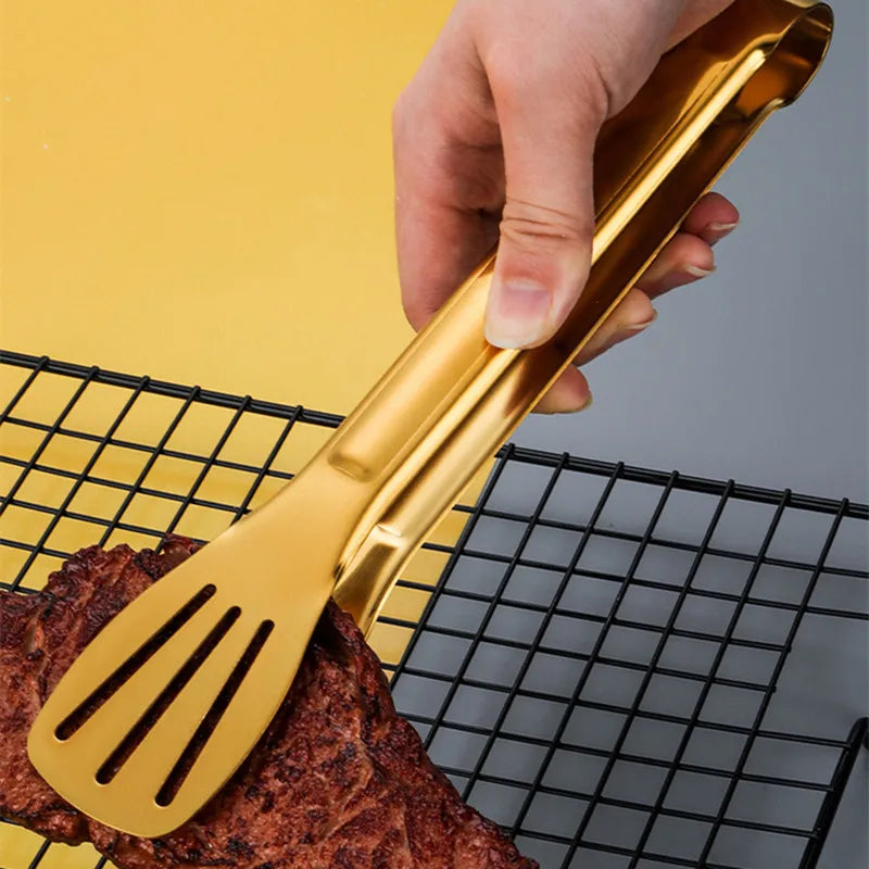 18-Styles Gold BBQ Food Tongs Steak Clip Stainless Steel Hollow Cake Bread Grill Clamp Cooking Utensils Kitchen Accessories