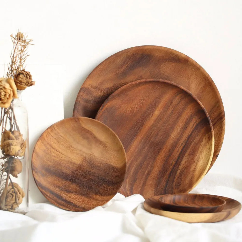 Wooden Plates Round Dinner Plates Tray Wooden Serving Platters for Home Decor, Food, Vegetables, Fruit, Charcuterie