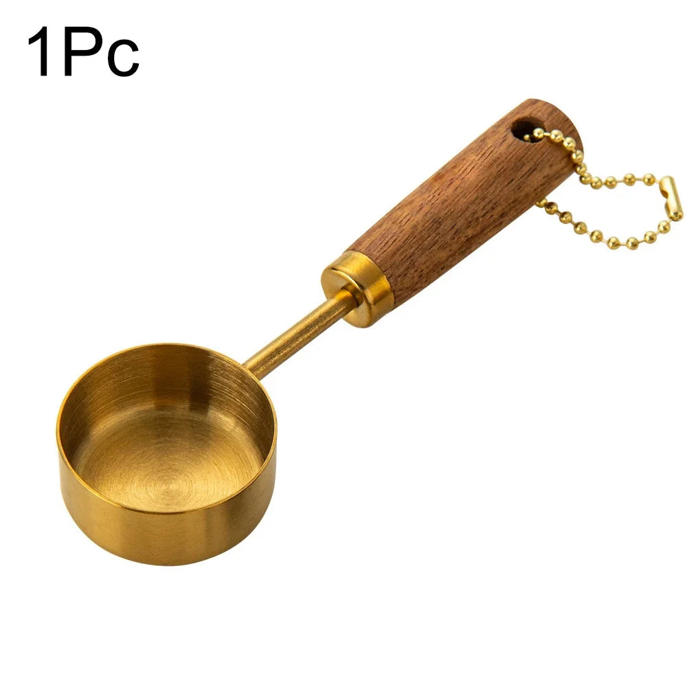 1/4/8Pcs Gold Wooden Handle Stainless Steel Measuring Cups Spoons Baking Tools Coffee Bartending Scale Kitchen Accessories Set