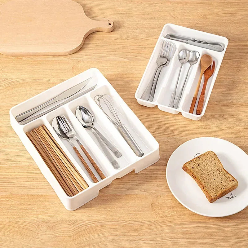 4/5 Compartments Cutlery Organizer Daily Drawer Divider Tray Rectangle Easy Clean Home Kitchen Spoon Fork Separation Box