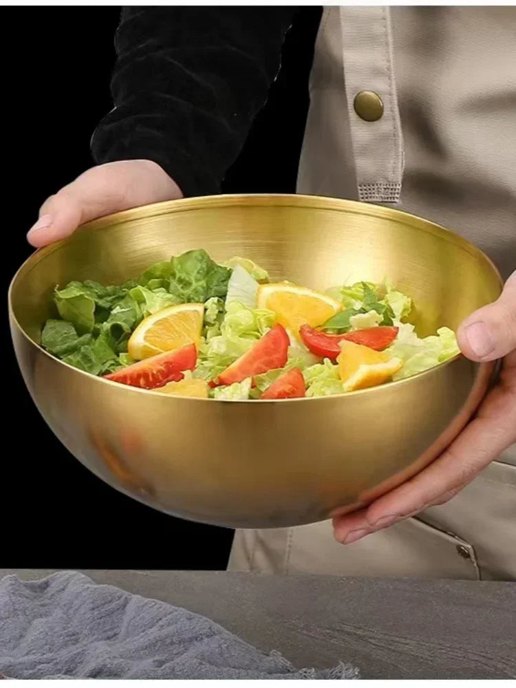 304 Golden Stainless Steel Fruit Salad Bowls Large Capacity Korean Style Food Container Soup Rice Noodle Kitchen Tableware