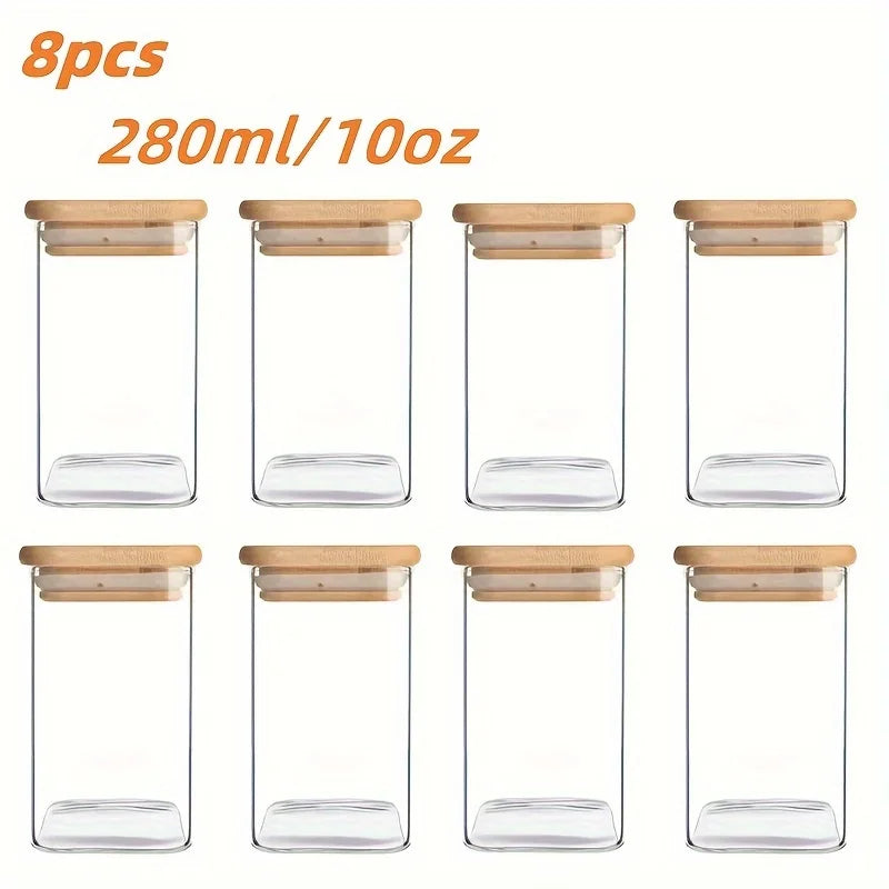 1/2/4/8pcs, 10oz Glass Jars With Airtight Lids, Candy Jars, Food Storage Containers With Bamboo Lids, Clear Jars