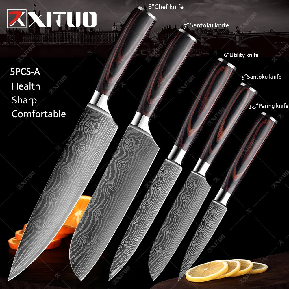 Juego de Cuchillos de Cocina de Alta Calidad – Santoku y Chef Japonés