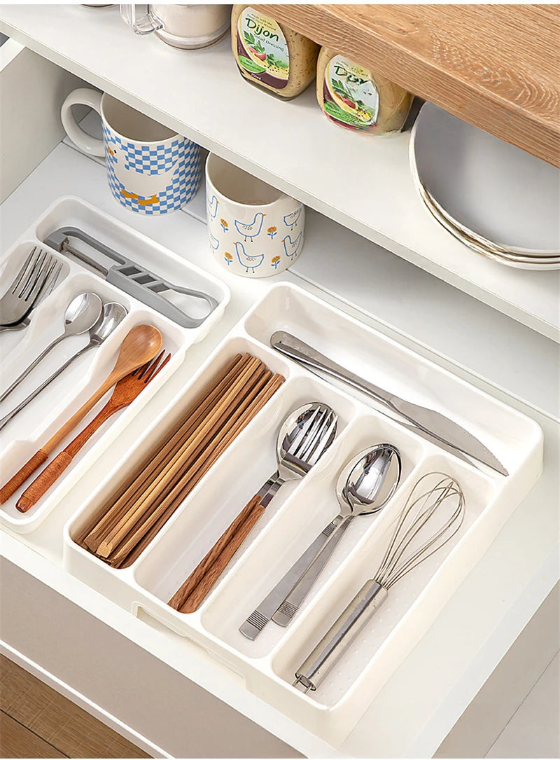 4/5 Compartments Cutlery Organizer Daily Drawer Divider Tray Rectangle Easy Clean Home Kitchen Spoon Fork Separation Box