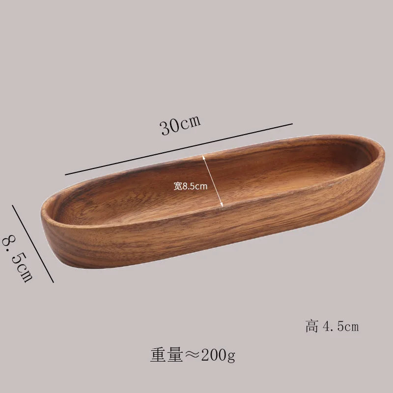 Acacia Wood Whole Wood Salad Bowl Dry Fruit Plate Fruit Snack Split Bowl Salad Boat Plate Walnut Fruit Plate Trays Decorative