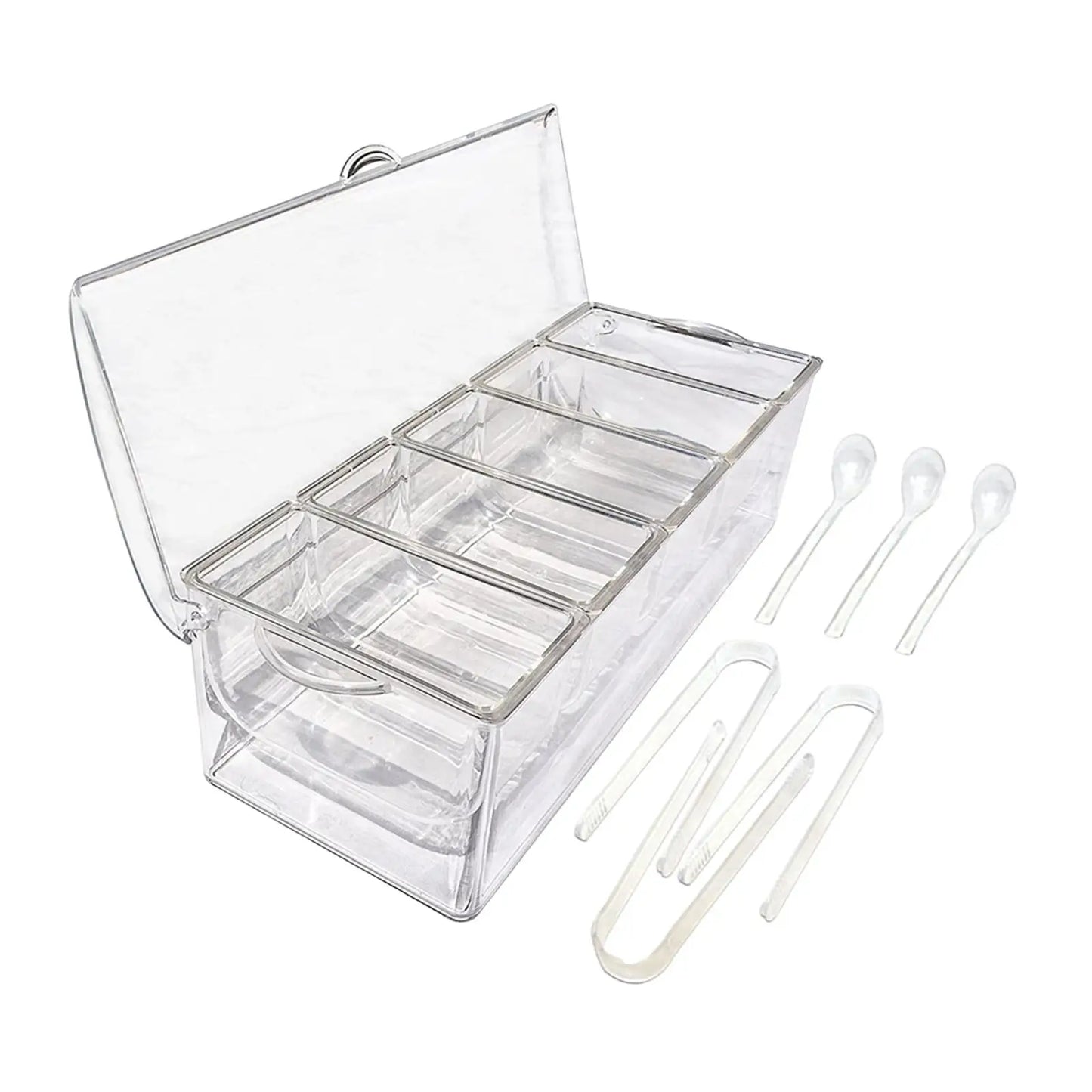 Ice Serving Tray Ice Serving Acrylic 5 Compartment with Spoons and Clips for Cocktail Meats