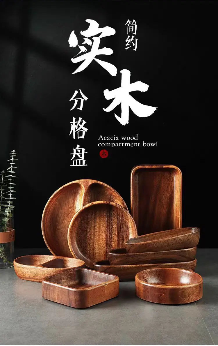 Acacia Wood Whole Wood Salad Bowl Dry Fruit Plate Fruit Snack Split Bowl Salad Boat Plate Walnut Fruit Plate Trays Decorative