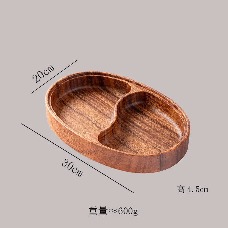 Acacia Wood Whole Wood Salad Bowl Dry Fruit Plate Fruit Snack Split Bowl Salad Boat Plate Walnut Fruit Plate Trays Decorative